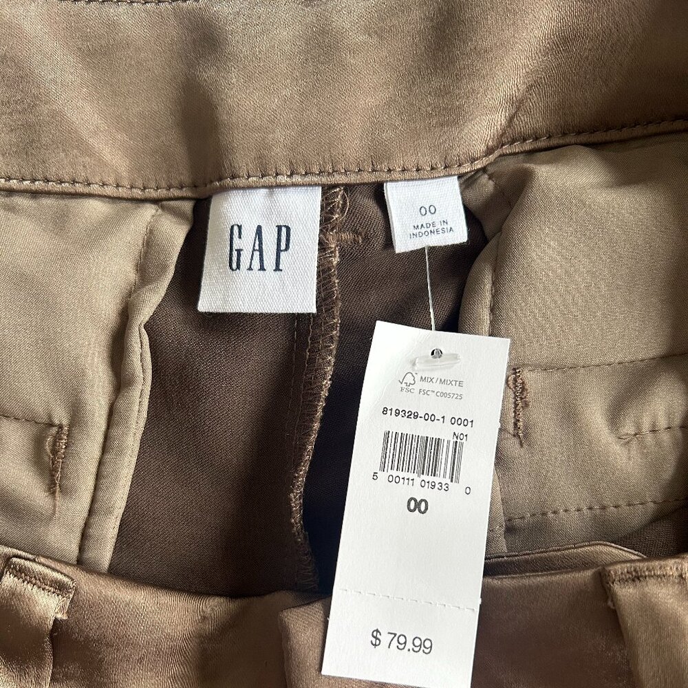 NWT GAP High Rise Pleated Satin Trousers in Cashmere Brown -- Size 00 - Picture 5 of 7